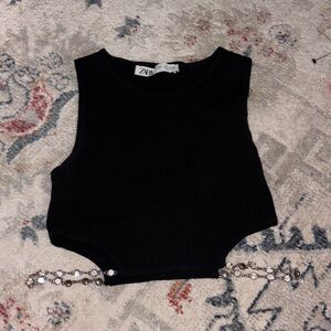 Zara Black Crop Top with Rhinestone Detail